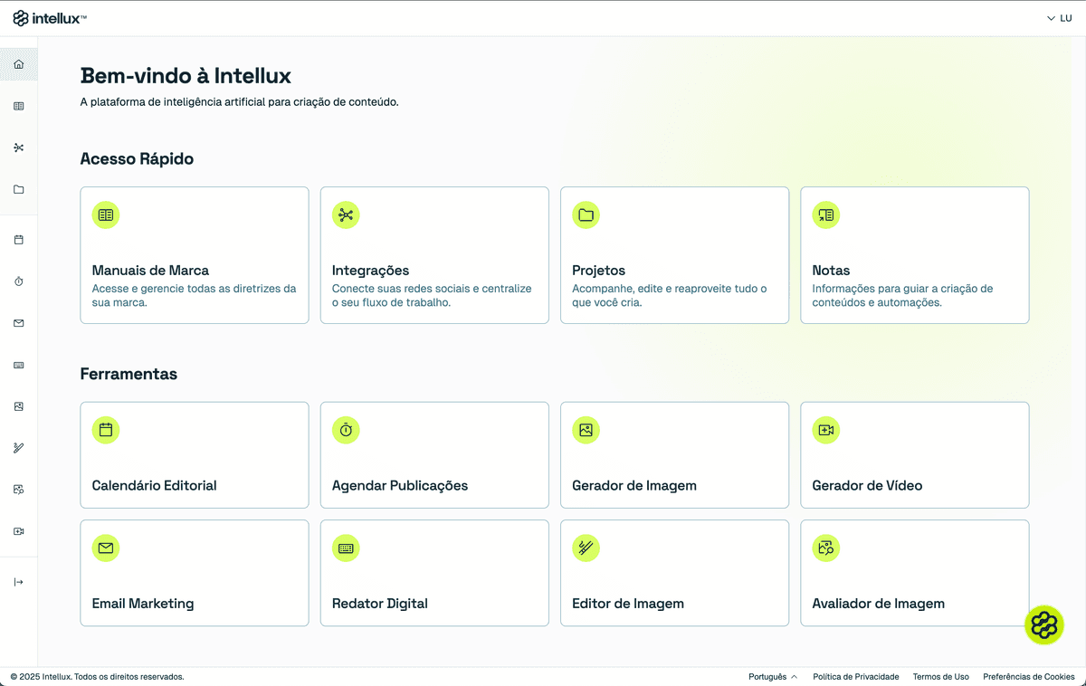 Plataforma Intellux - Dashboard de Soluções Intellux Platform